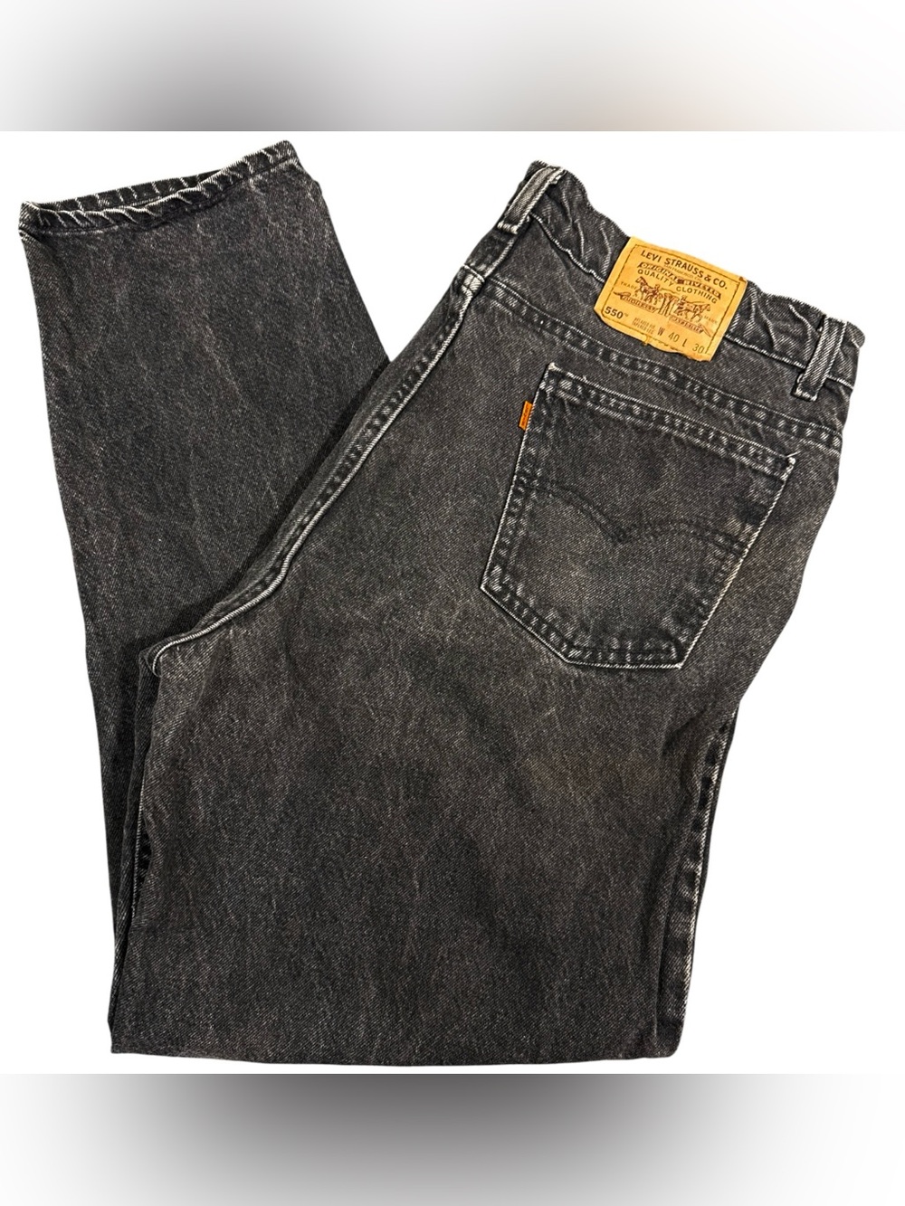 Vintage Levis 550 Jeans Men 40x30 Relaxed Straight Black Made In USA Orange Tab